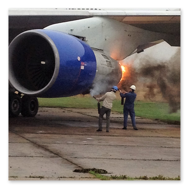 Fire on 747 jet engine