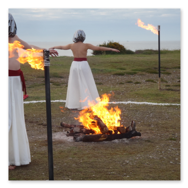 Gas camp fire and torches
